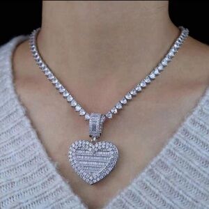 Tennis heart locket necklace 16 inches